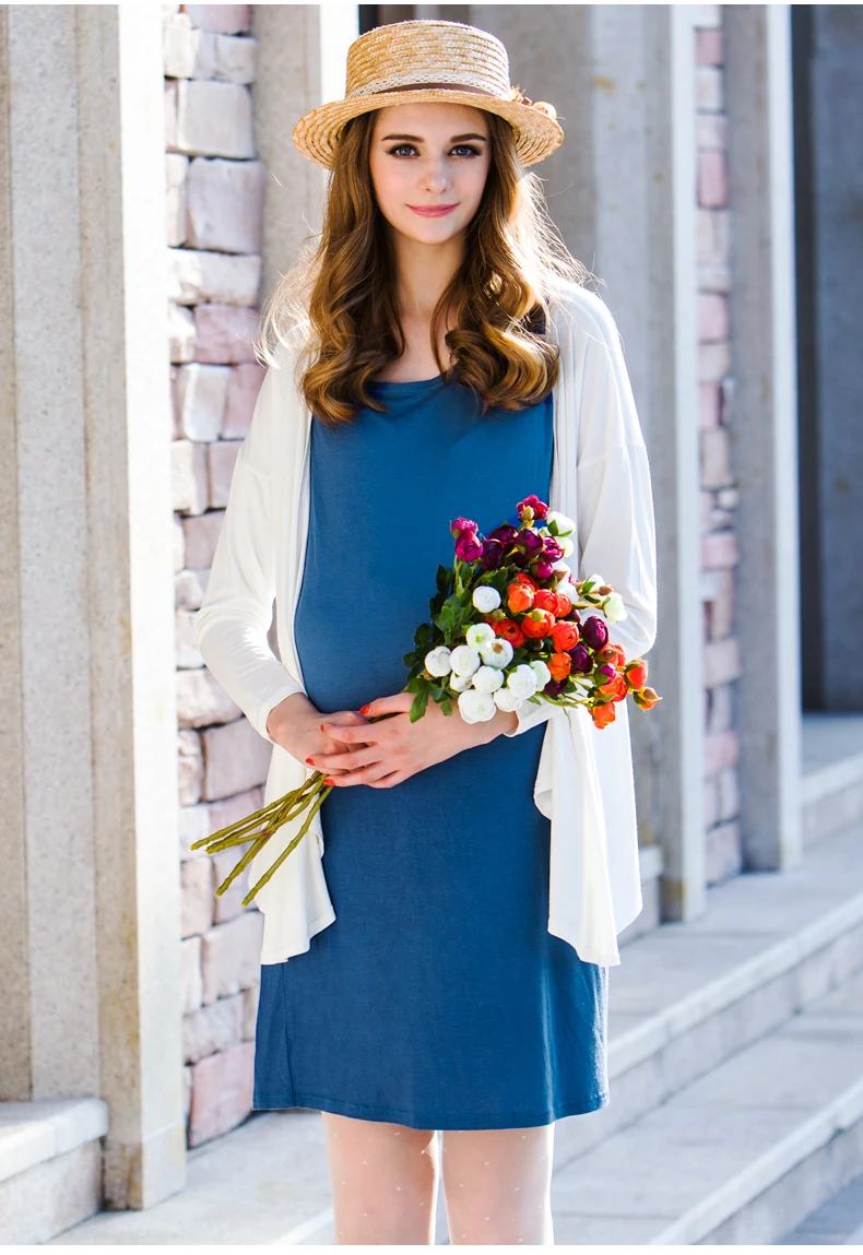 Лето Весна для беременных женщин, Материнство платье одежда Топы пижамы с длинными рукавами свободные удобные 2 фото Повседневное платье комплект