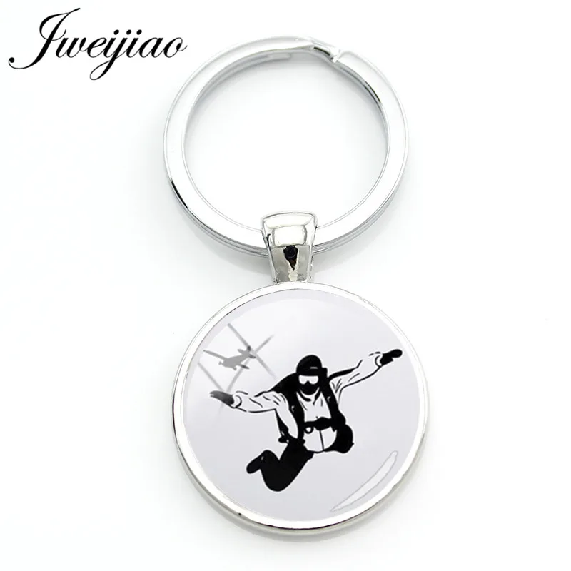 

JWEIJIAO Skydiving Parachute Keychain Figure Silhouette Daring Sports Sky Diving Parachuting Keyrings Custom Key Pendant SD16