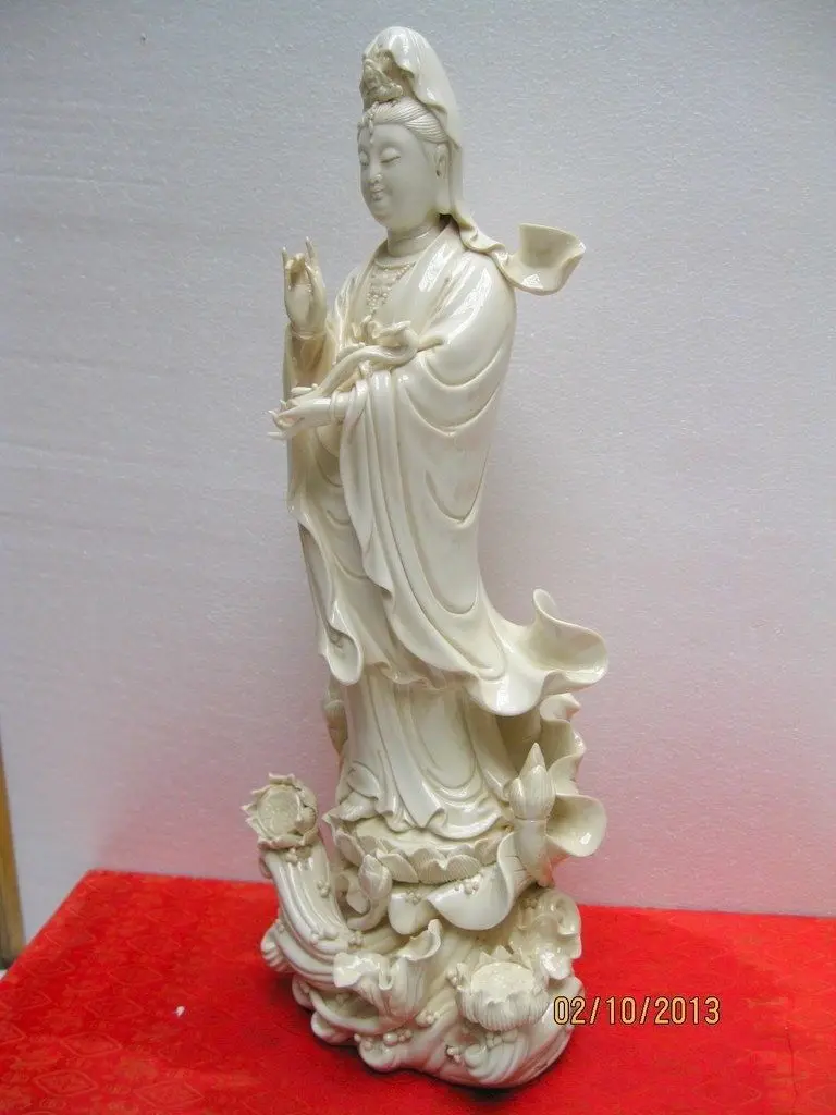 

Porcelain Crafts Chinese Dehua Porcelain Lianhua Kwan-yin Guanyin Ruyi Buddha Lotus Statue 08