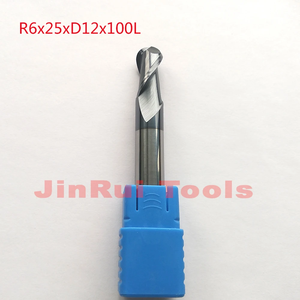 

1pc R6*25*D12*100L-HRC55 2 Flutes solid carbide Ball Nose End Mills CNC router bit milling cutters knife fresa ferramentas