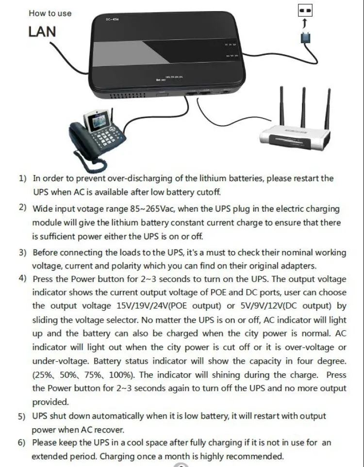 45 Вт Мини Портативный UPS с 15 19 24VDC POE и 5 9 12VDC выходной интерфейс с широким 85~ 265VAC адаптер напряжения встроенный