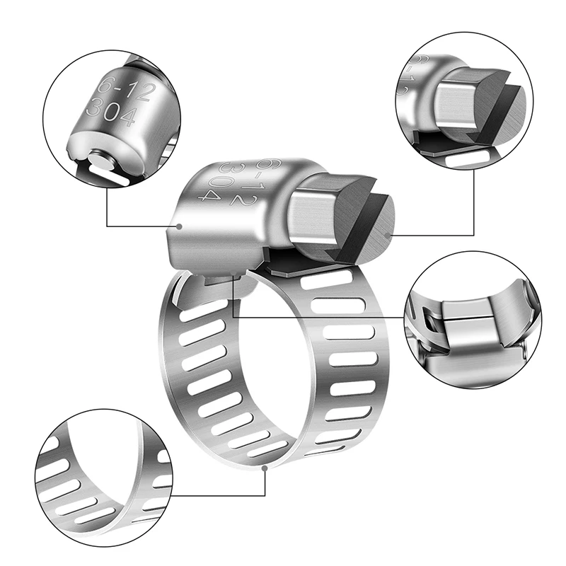 Нержавеющая сталь Регулируемый 6-12 мм Червячные шестерни хомут шланга, топливная линия зажим для сантехники, автомобильные и механические 12 шт./лот