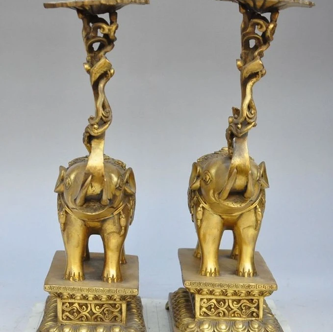 

12" chinese fengshui brass animal dragon elephant statue Latai Candlesticks pair