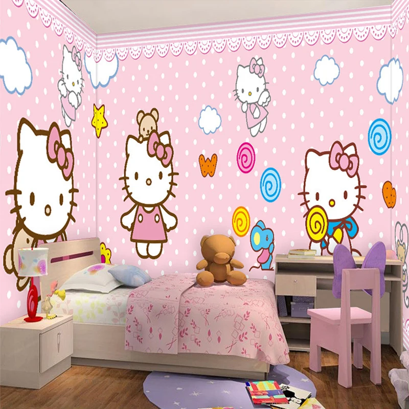 Personnalisé Toute Taille 3D Chat de Bande Dessinée Mur Mural Papier Peint Filles de Chambre Salon Enfants Chambre Photo Papier .