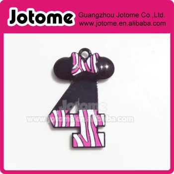 

Zebra Print Number 4 Rhinestone and Enamel Mouse InspiredPendant with pink bow