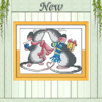 

The love of rats two mouse animals painting counted Printed on canvas DMC 11CT 14CT Cross Stitch Needlework kits embroidery Sets