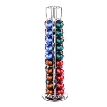 

11*11*37cm Iron Coffee Pod Holder 360 Degrees Rotating Coffee Capsules Holder Dispenser Tower Stand Storage Coffee Filter Holder