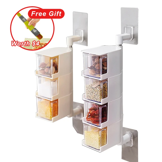 Seasoning Storage Boxes Spice Jar Kitchen Condiment Box Spices Storager Wall Hanging Rotating