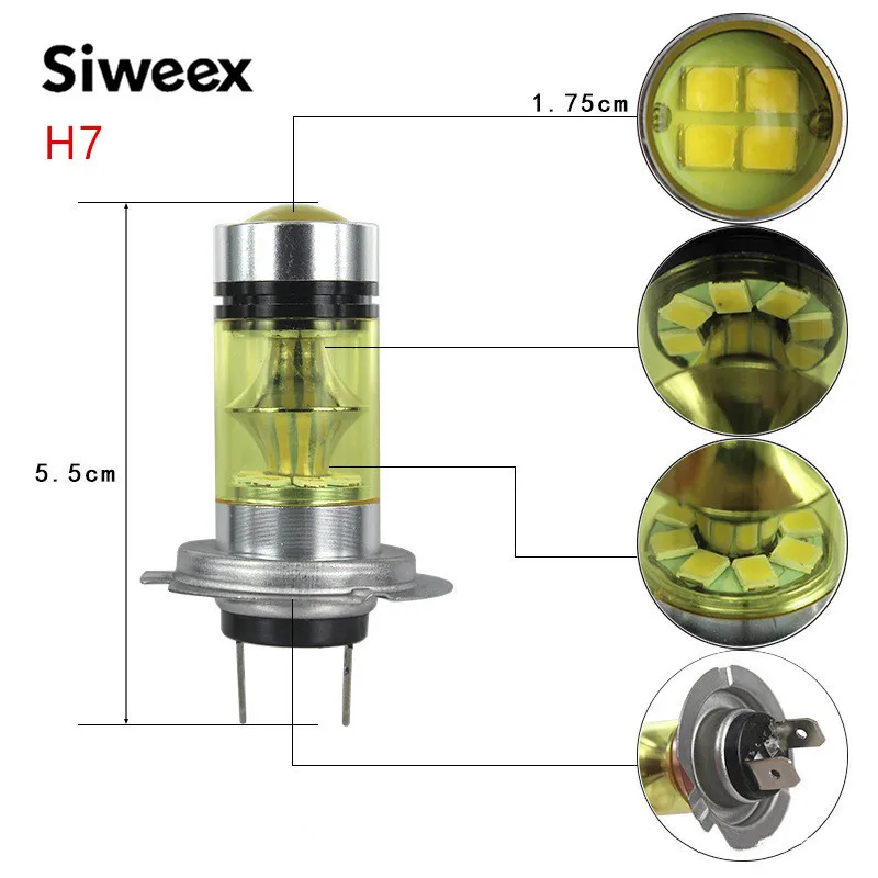 2 шт. 100 Вт H1 H3 H4 H7 H8 H13 H16 20 SMD высокомощный супер яркий золотой светодиодный