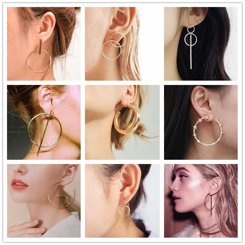 

2019 New Fashion Simple Gold Color Silver Geometric Big Round Earrings for Women Circle Drop Earrings Statement Brincos Jewelry