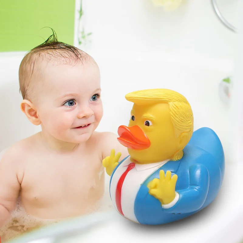 

Glue PVC bathing ducks dolls spoof duck trump children's bathing floating and rhubarb duck collection toys for children