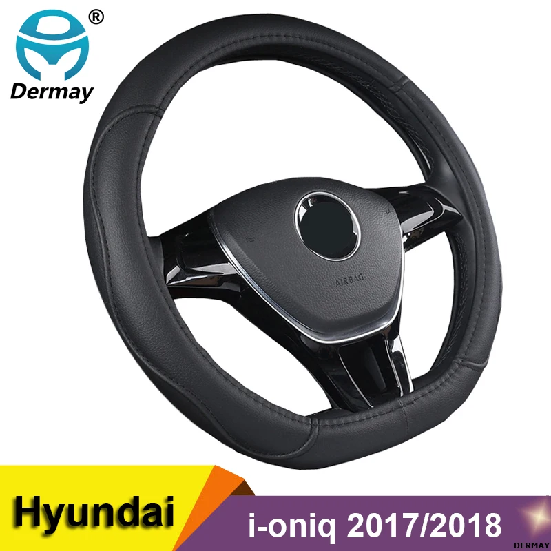 

DERMAY Car Steering Wheel Cover D Shape for Hyundai ioniq 2017 2018 2019 Wear-resistant PU Leather Car Styling Auto Protector