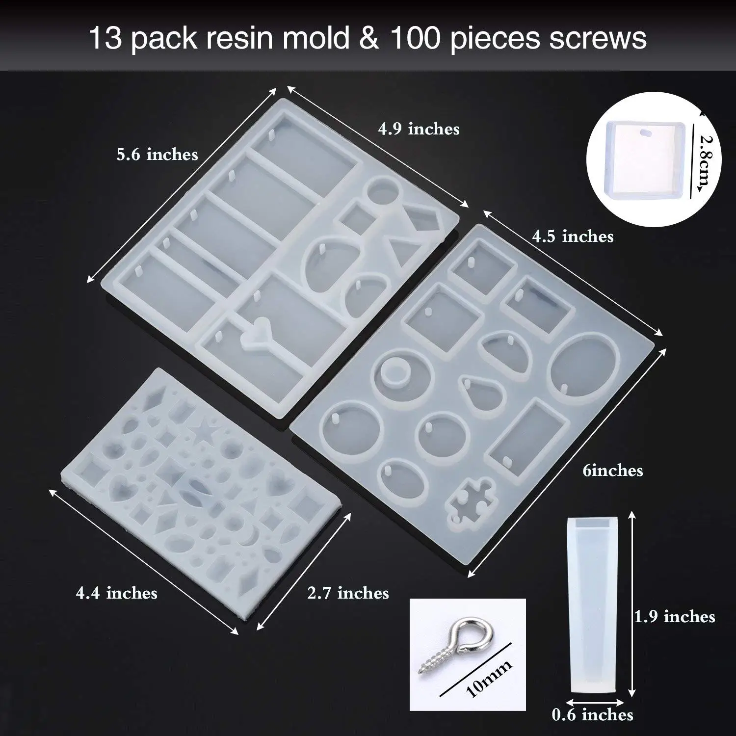 

13 Pieces Assorted Designs Resin Casting Molds Silicone Jewelry Making Molds Set with 100 Pieces Mini Screw Eye Pins for Jewel