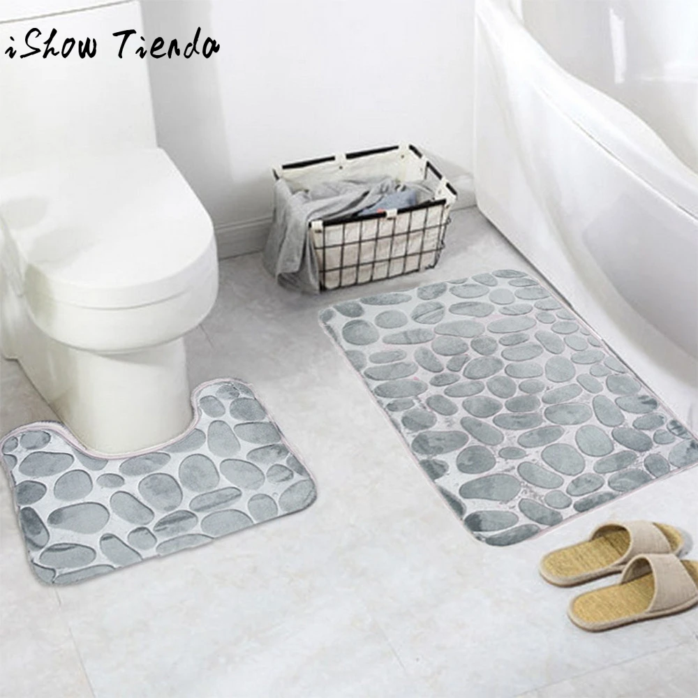 2PCS Printing Toilet Mats Coral Velvet Soft Non Slip Bathroom Shower