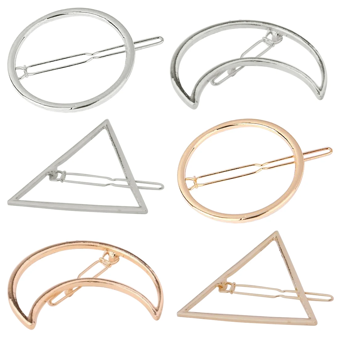 Geometric Shape Hair Clip Fashion Women Lady Girl Punk Hollow Out Moon Triangle Circle Barrettes Hairpin Clamps Gold Tone