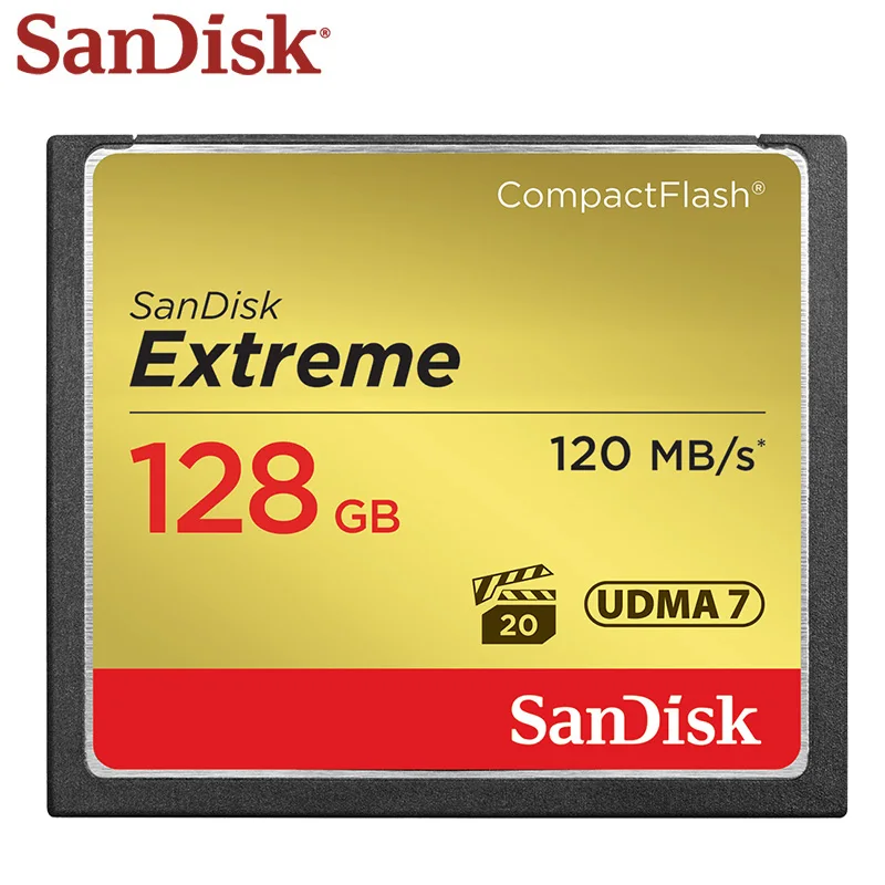 Оригинальная карта памяти SanDisk Extreme CompactFlash, 128 ГБ, 64 ГБ, 32 ГБ, высокая скорость, Макс., 120 Мб/с, CF карта UDMA 7, карта памяти для цифровой камеры