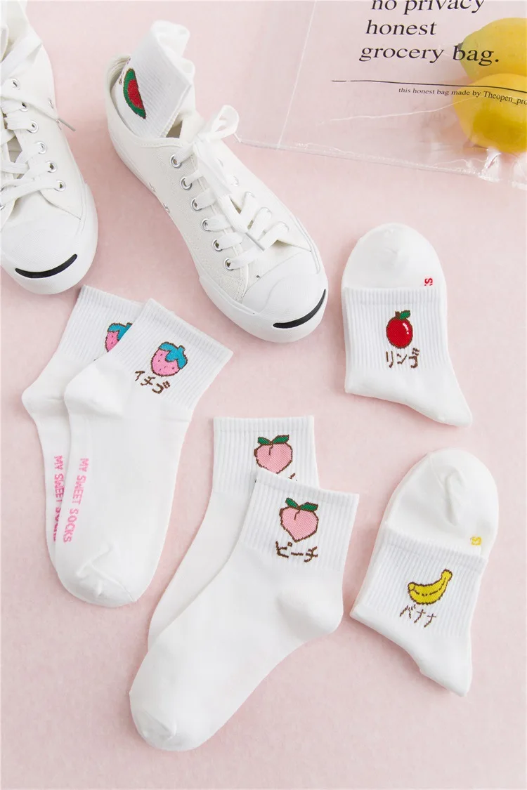10 пар/упак. сезонные носки без пятки с японским фруктовым узором хлопковые милые женские носки в духе колледжа