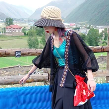 BT041 дизайн женское летнее пальто кардиган с рукавом три четверти и вышивкой в стиле пэчворк