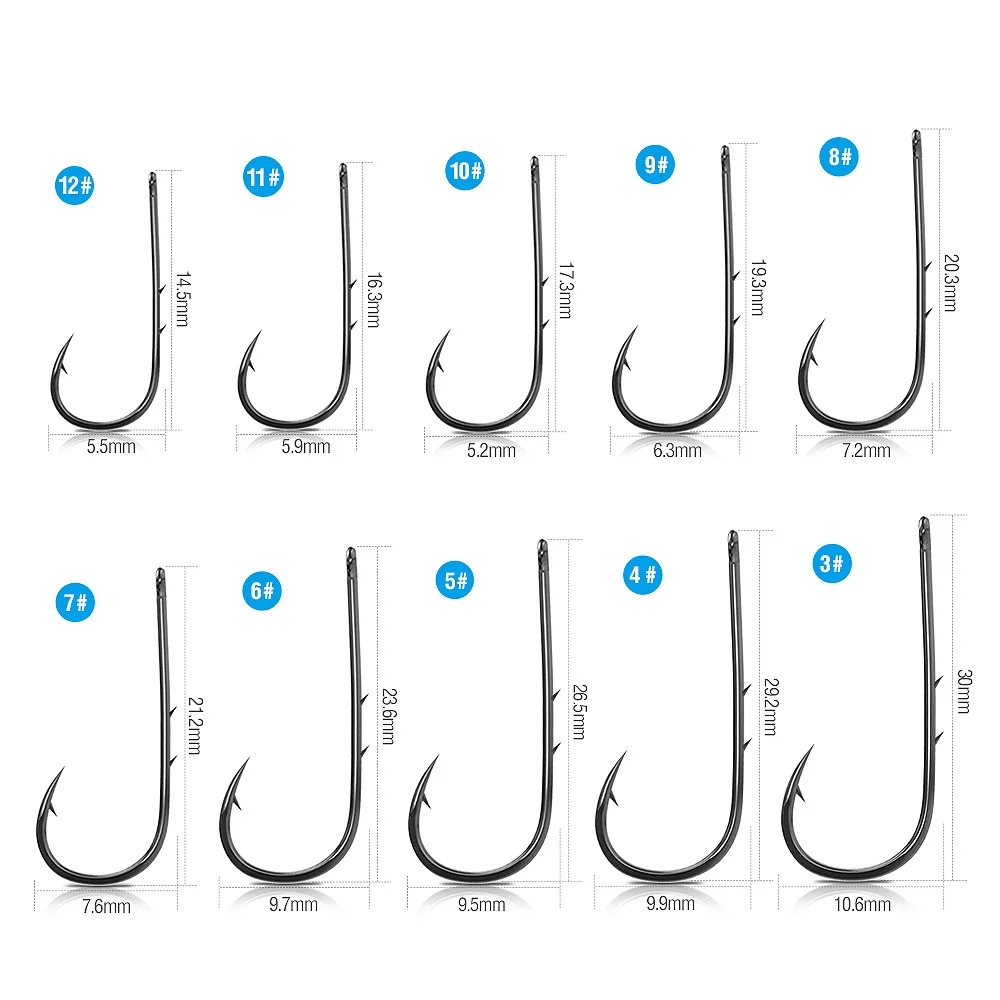 DONQL 200-600pcs/ Box Barbed Fishing Hooks 3#-12# Carp Single Fishihook Set Fly Fishing Accessories Carbon Steel Jig Sea Hooks DONQL 200-600pcs/ Box Barbed Fishing Hooks 3#-12# Carp Single Fishihook Set Fly Fishing Accessories Carbon Steel Jig Sea Hooks