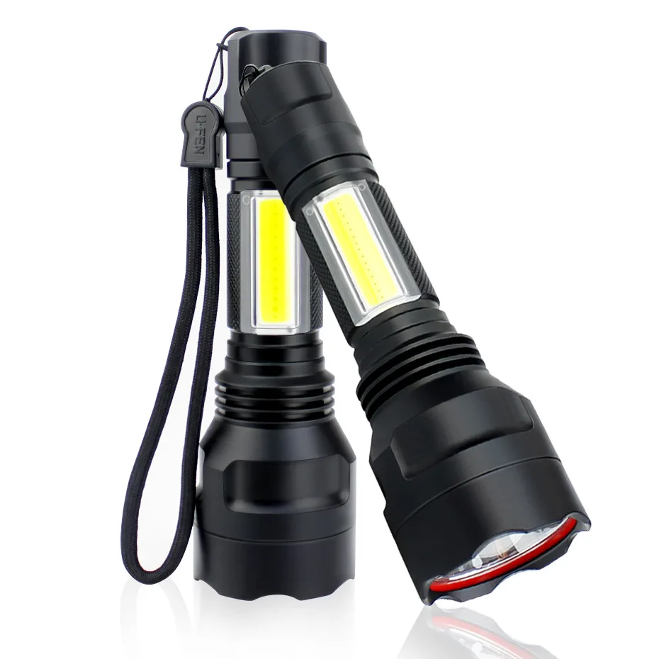 

T6 COB High Power Rechargeable Led Flashlight 18650 Linterna Led Portable Waterproof Torch Light 4 Modes for Camping Hiking