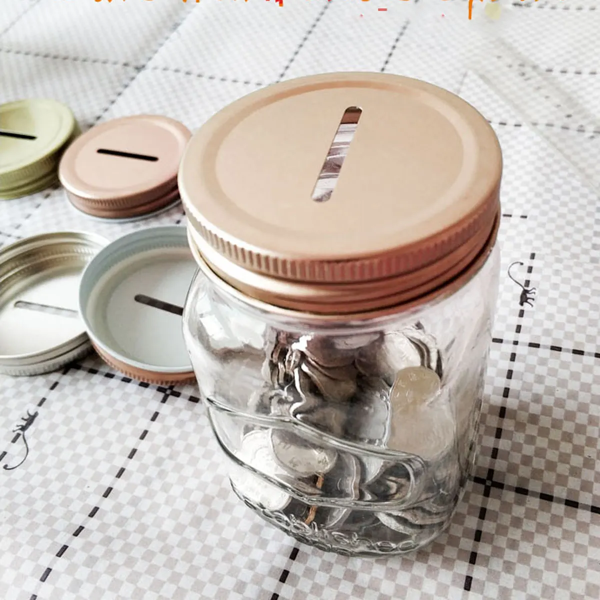 inhzoy 8 Pack Rust Proof Metal Coin Slot Bank Lid for Normal Regular Mouth/Wide Mouth Mason Jars Money Saving Jars 03 Rose 70mm 