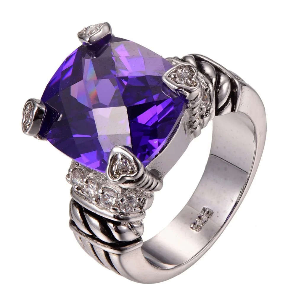 

Кольцо из стерлингового серебра 925 пробы с огромным фиолетовым кристаллом, Размер 6 7 8 9 10 F1291