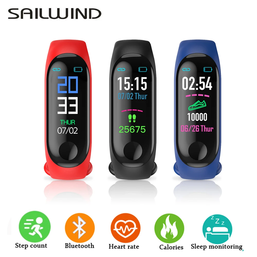 M3plus Smart Band Watch Color Screen Wristband Heart Rate Activity Fitness tracker Smart font b Electronics