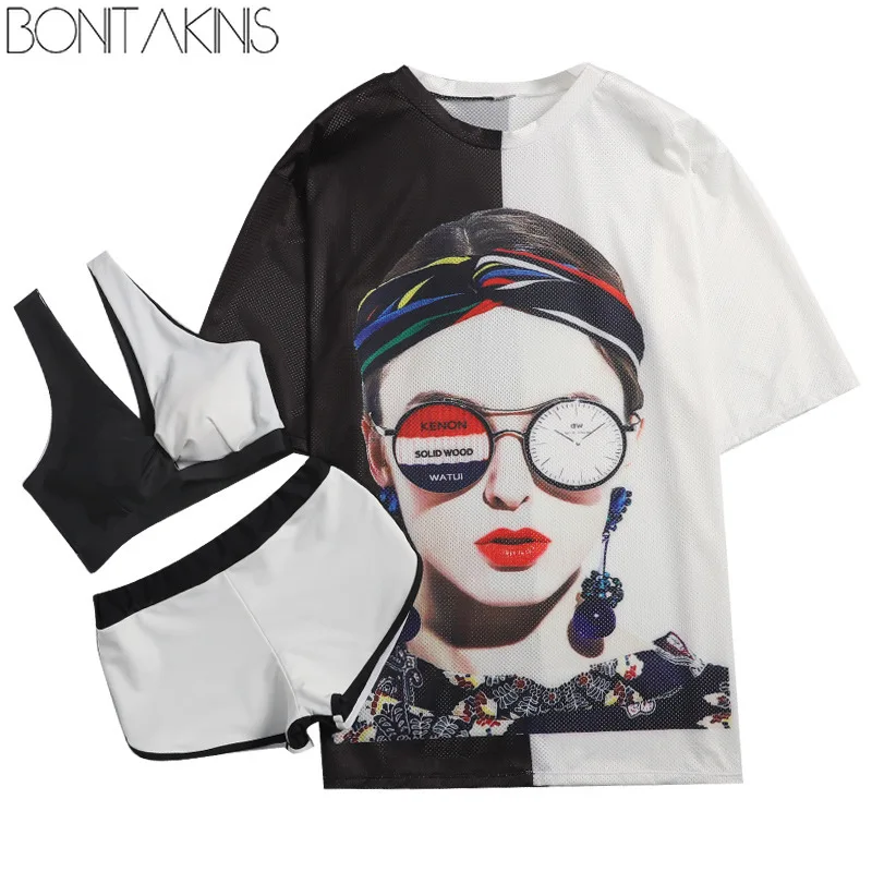 

Bonitakinis 3 Piece Swimsuit 2019 School Lady Sports Running Hot Spring Bathing Suit Korean Style Small Asia Size Young Girls