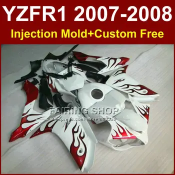 

Hot sale red flame in white fairing set for YAMAHA YZFR1 2007 2008 fairings kits R1 YZF R1 bodyworks YZF1000 YZF 1000 07 08