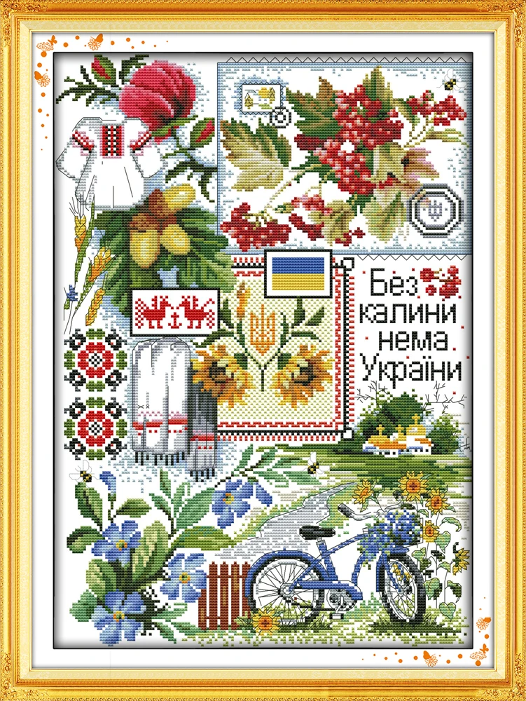 Field cross stitch kit aida 14ct 11ct count printed canvas stitches