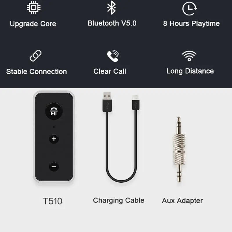 Перезаряжаемый bluetooth-приемник Hands-free 5,0 беспроводной аудио приемник 3,5 мм Автомобильный Aux Bluetooth адаптер для динамика