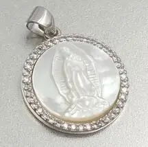 WT-MP112 WKT классический винтажный белый seashell металлический кулон религиозный круглый медальон Дева Мария с cz периферийное украшение - Окраска металла: b