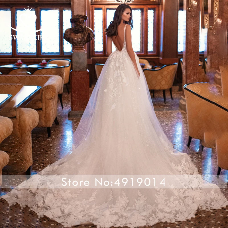 Swanskirt роскошное свадебное платье с v-образным вырезом на спине и аппликацией бальное платье с цветами, платье для невесты принцессы, Robe De Mariage I148
