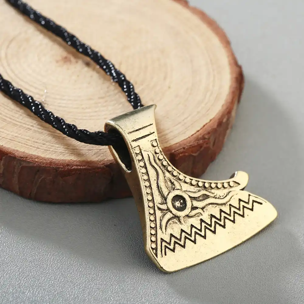 qiamni punk slavic sun axe perun pendant necklace men amulet