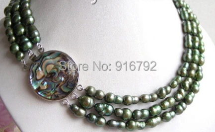 

YH@CS >CLASSIC 3ROWS 14mm green twins freshwater pearls necklace