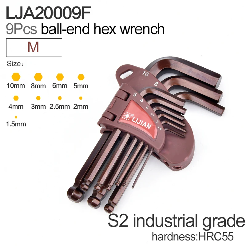 S2 Allen Key Tool Metric British Hex Key Wrench Ball Ended Flat Hex Wrenches Torque Wrench Spanner Hexagonal Key 9pcs Set