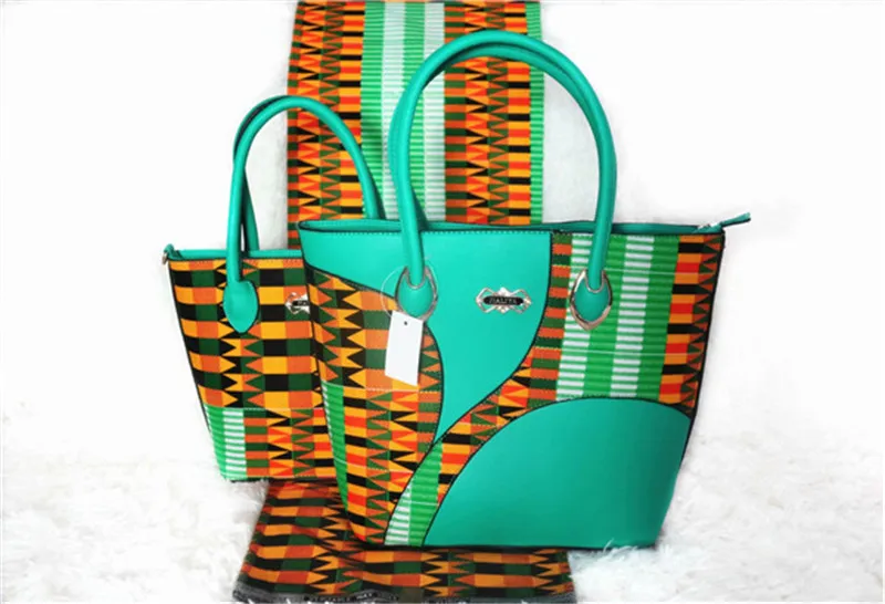 

Hot Selling woman's handbag matching 6yards wax kente style african cotton fabric dutch wax bags 3pcs/set GL95-14