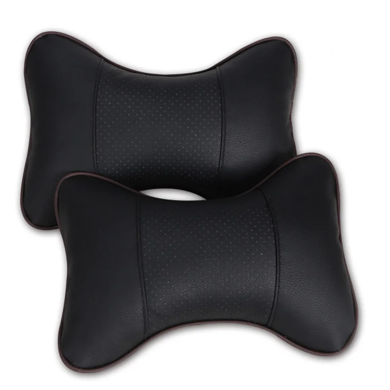  2pcs Car Neck Pillow Perforating Design PU Leather Hole-digging Car Headrest pillow Auto Safety Accessories
