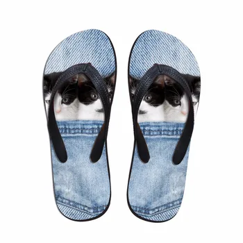 

Noisydesigns girl slippers women flip flops sandal denim color blue print cute summer outdoor slide shoes women's beach footwear