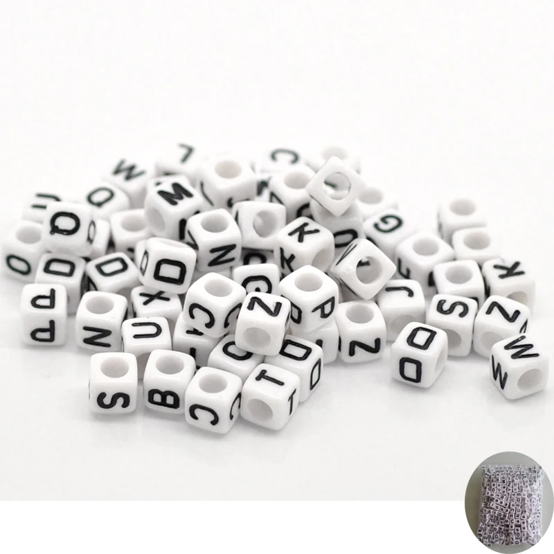 

500PCs Random Mixed White Acrylic Letter Alphabet Beads Cube Beads For Jewelry Making DIY Bracelet & Necklace 6x6mm