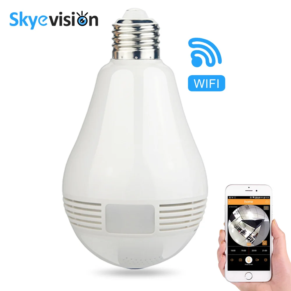 Skyevision 960P Bulb Light Wireless IP Camera Wifi Home Security Panoramic FishEye 360 degree Full View