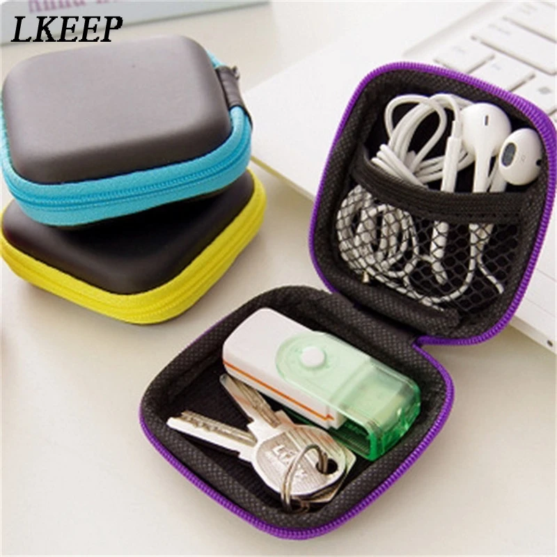 

2019 Portable Mini Electronic Bag Zipper Headphones Box In-ear Earphone Cases EVA Square Earbuds Headset Carry Digital Bag