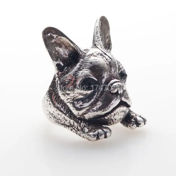 Retro Hippie Francese Bulldog Anello Dei Monili Di Modo Oro/Argento 4 Colori Pet Bulldog Animale Anello Per Le Donne