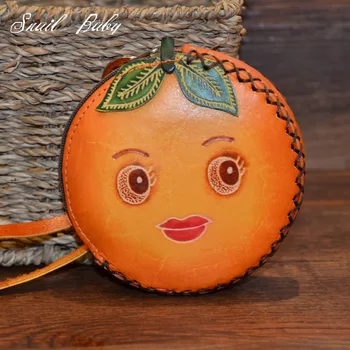 

Handmade cartoon fruit Bag genuine leather wallet mini coin purse small gift purse Mini cowhide coin Purse