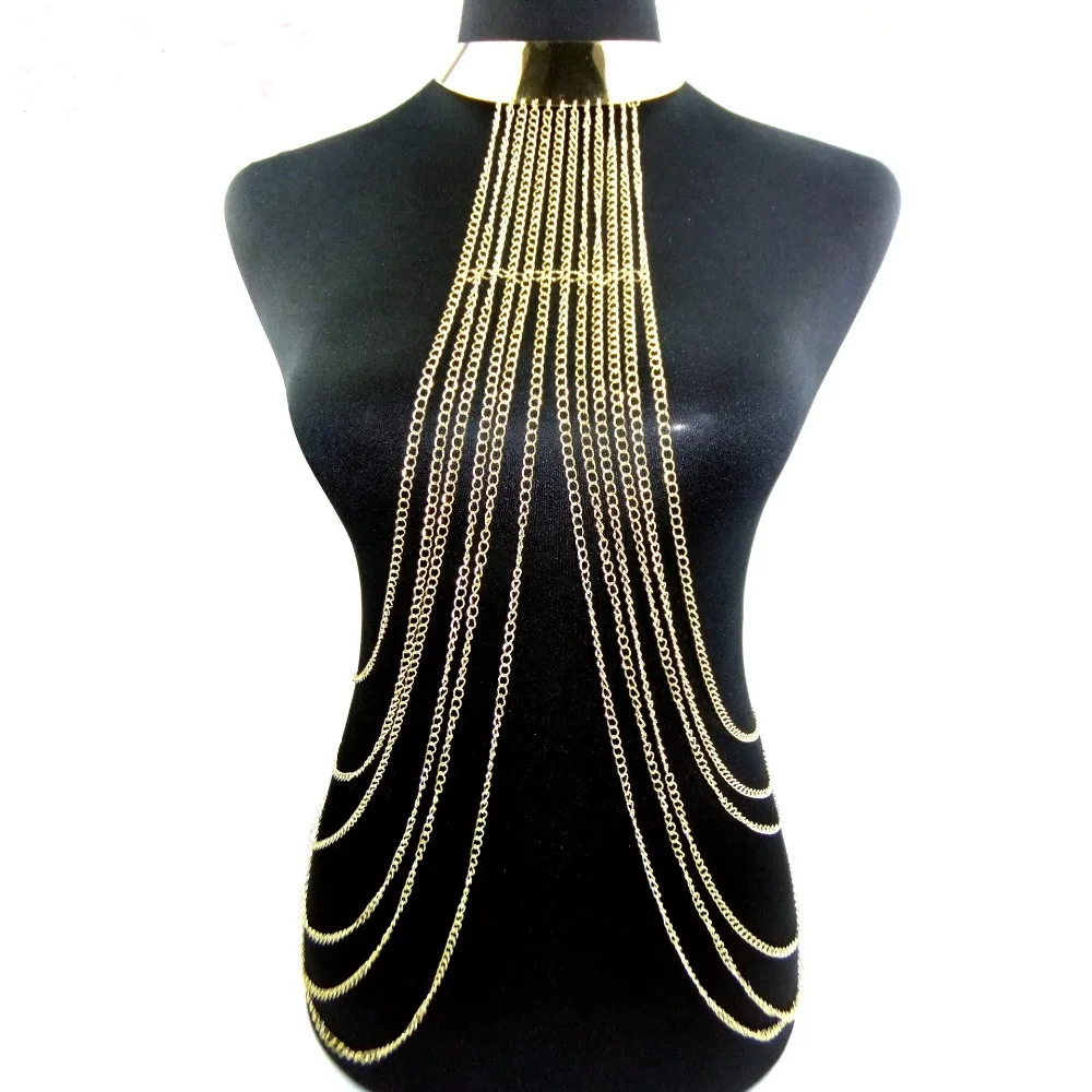 Gold Body Necklace Women Maxi Necklaces&Pendants Alloy Long Necklace