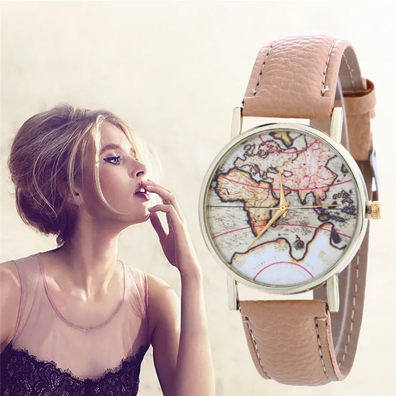

World Map Watch Casual Women Quartz Wristwatches Dress Watches Quartz Watches Relogio Feminino Halloween Christmas Gift 5Z