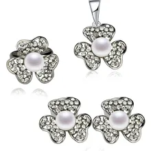 SNH AAA цветок натуральный культивированный пресноводный 8,5-9 мм Кнопка жемчуг кулон/серьги/кольцо набор настоящий жемчуг наборы