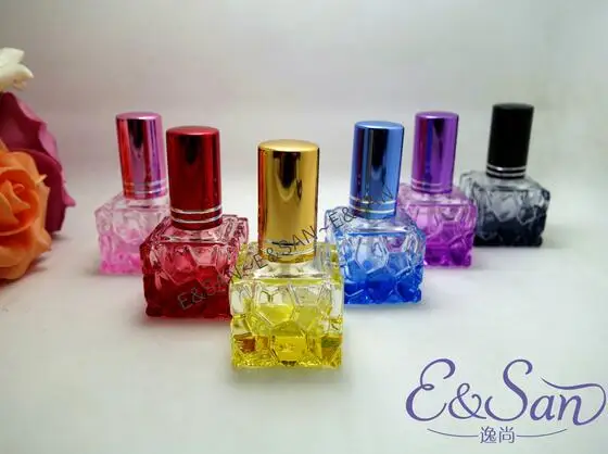 

free shipping 500pcs 10ML Beautiful Colored Explosion Models Water Cube Perfume Glass Spray Bottles 100PCS/LOT