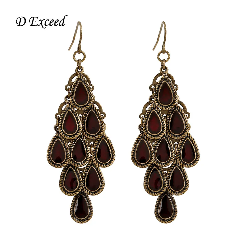 //Red Wine Enamel Long Black Earrings for Women// Light Weight Dangle