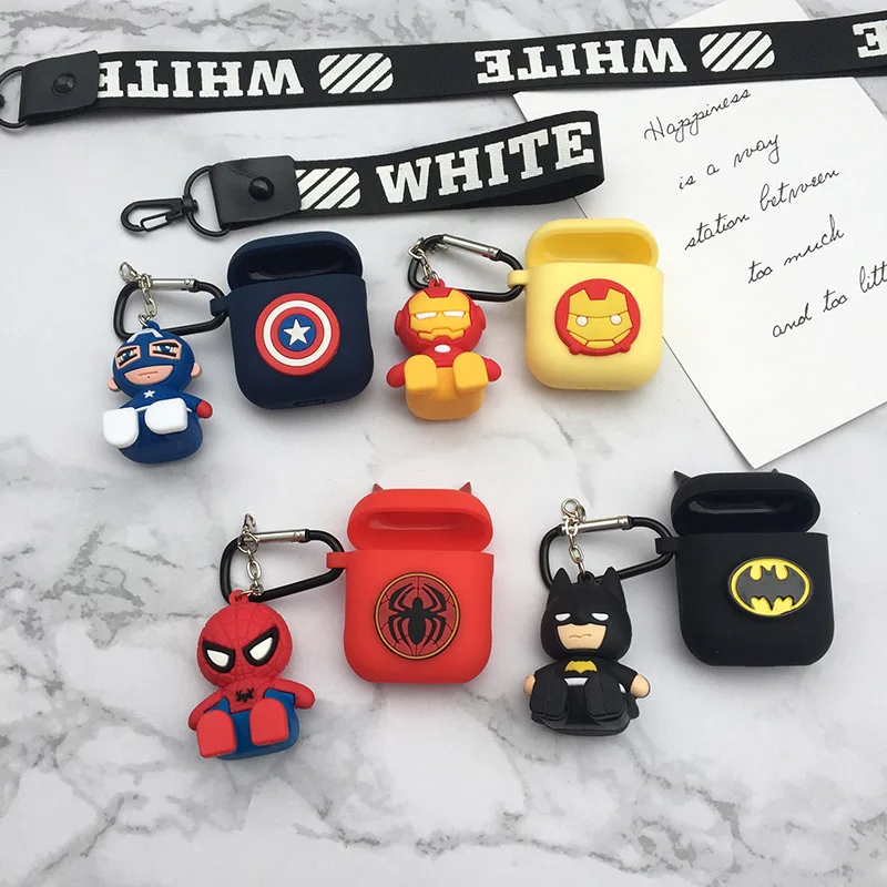 

For AirPod i20 i30 i60 i50 tws AirPods 2 3 earpod case Spiderman iron Man Captian America Toy Protective Silicone Earphone Cover